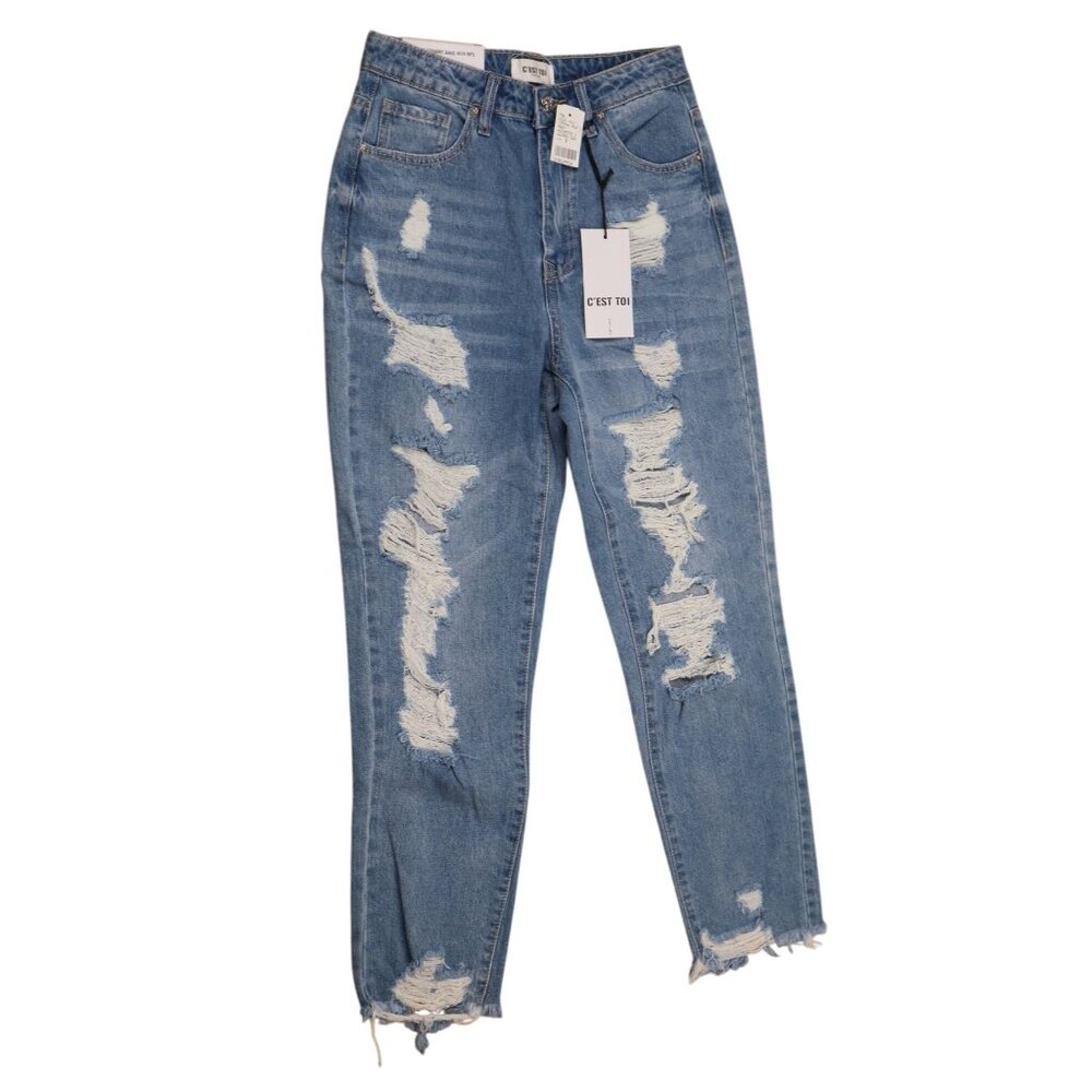 NEW C’EST TOI Black Label High Rise Straight Ripped Jeans Size 1/24